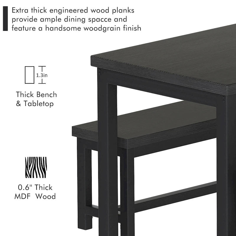 Mieres 3-Piece Dining Table Set with Two Benches, Kitchen Table Set for 4-6 Persons