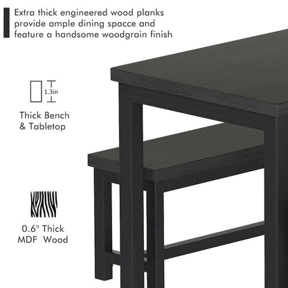 Mieres 3-Piece Dining Table Set with Two Benches, Kitchen Table Set for 4-6 Persons