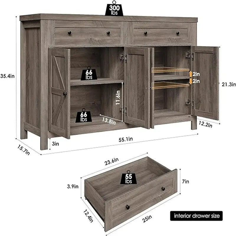 Buffet Sideboard Cabinet - 15.7D x 55.1W x 35.4H