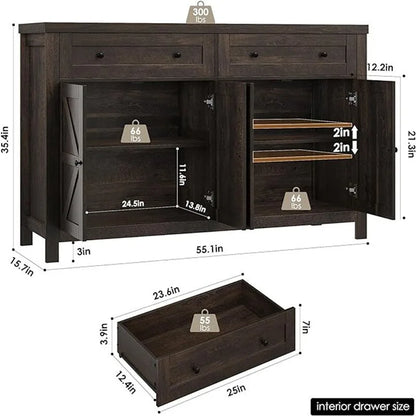 Buffet Sideboard Cabinet - 15.7D x 55.1W x 35.4H