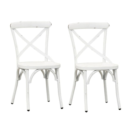 Vintage Series Distressed Metal X Back Side Chair - Antique White (Set of 2)
