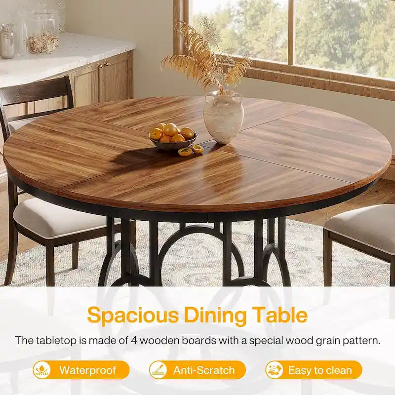 47 Round Dining Table for 4-6 with Sturdy Metal Base for Dining Room