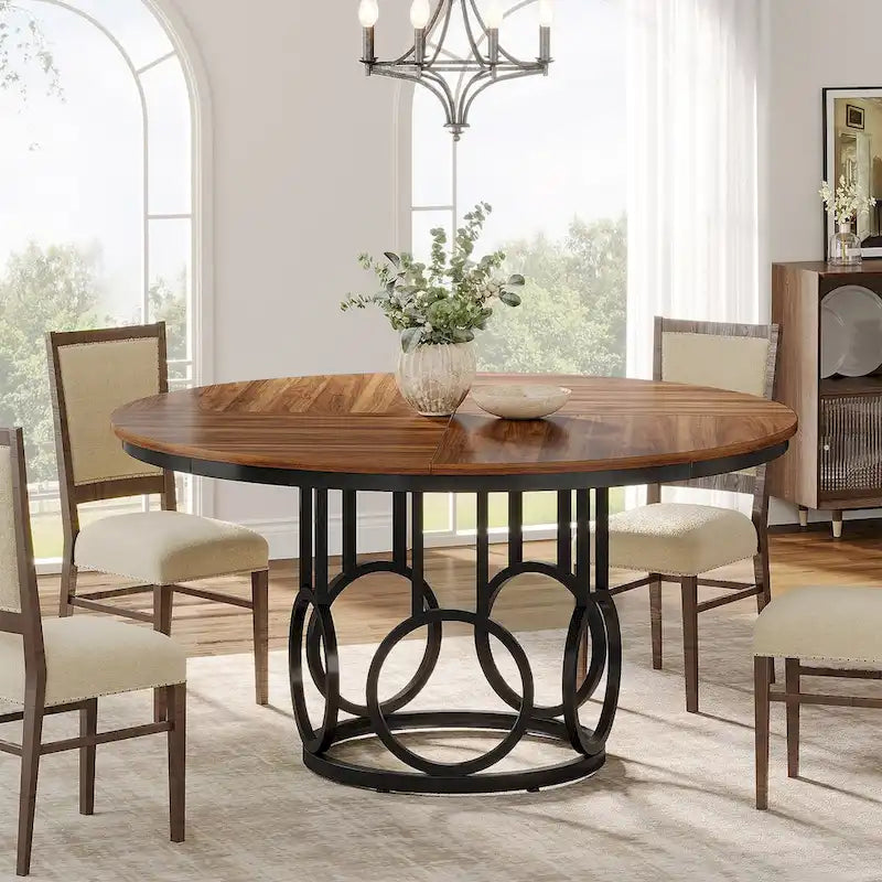 47 Round Dining Table for 4-6 with Sturdy Metal Base for Dining Room