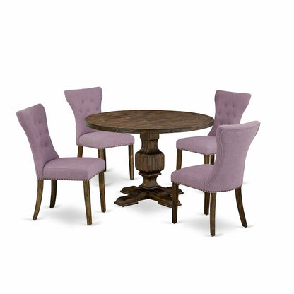East West Furniture Dining Table Set- a Kitchen Table and Dahlia Linen Fabric Dining Chairs, Distressed Jacobean(Pieces Options)