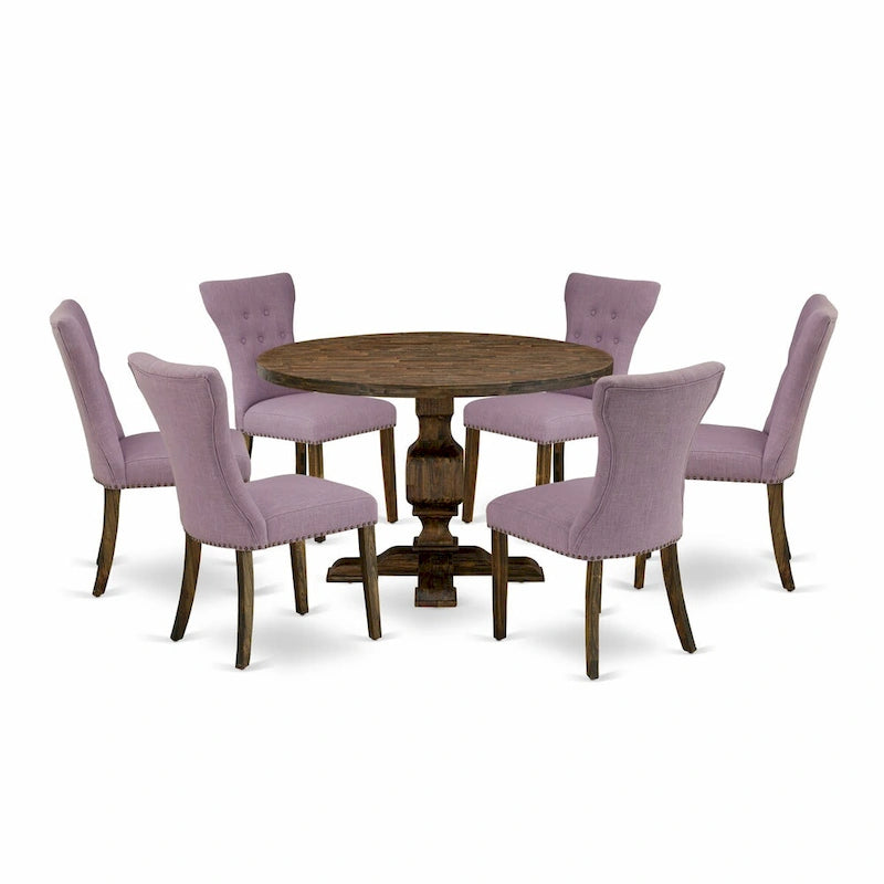 East West Furniture Dining Table Set- a Kitchen Table and Dahlia Linen Fabric Dining Chairs, Distressed Jacobean(Pieces Options)