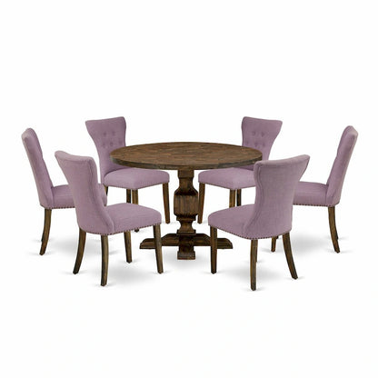 East West Furniture Dining Table Set- a Kitchen Table and Dahlia Linen Fabric Dining Chairs, Distressed Jacobean(Pieces Options)