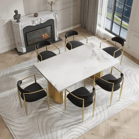 94.48 Inch Modern Minimalist 9 - Piece Extendable Sintered Stone Top Double Pedestal Dining Set