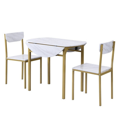 3 Piece Drop Leaf Dining Table Set, Modern Counter Height Round Dining Set with 2 Chairs, Wood Small Kitchen Table Set