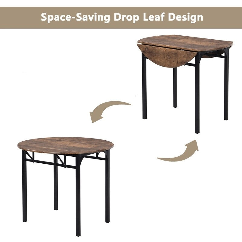 3 Piece Drop Leaf Dining Table Set, Modern Counter Height Round Dining Set with 2 Chairs, Wood Small Kitchen Table Set