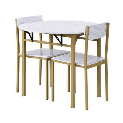 3 Piece Drop Leaf Dining Table Set, Modern Counter Height Round Dining Set with 2 Chairs, Wood Small Kitchen Table Set