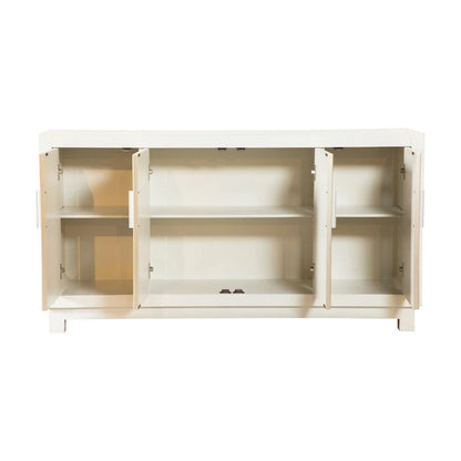 60 Inch Rustic 4 Door Sideboard Cabinet Console, White Gold Front Pattern