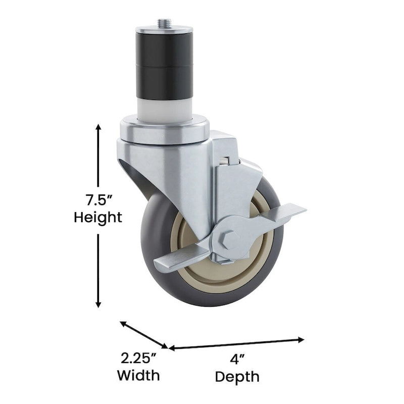 Set of 4 Commercial Heavy Duty Casters with 2 Swivel Casters, 2 Locking Casters