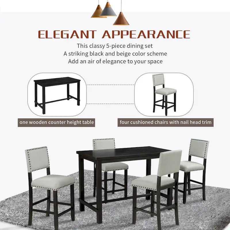 5-Piece Counter Height Dining Set with Table and 4 Chairs