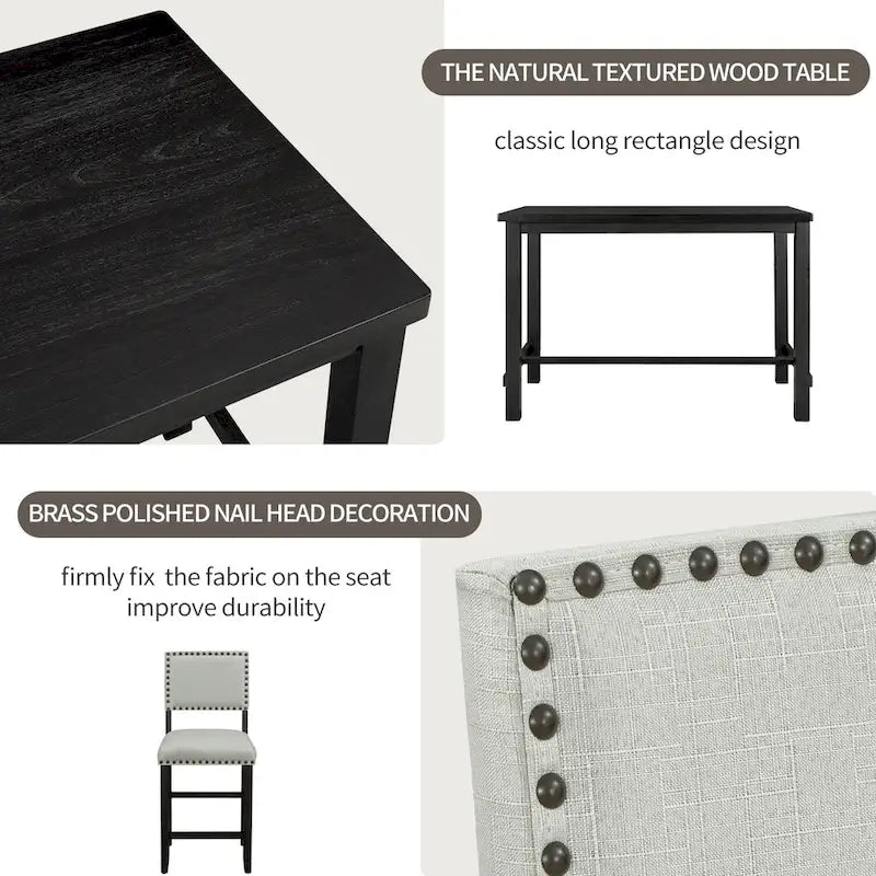 5-Piece Counter Height Dining Set with Table and 4 Chairs