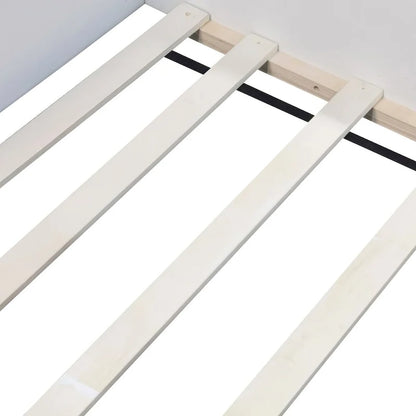 King Size Upholstered Daybed Frame with Fence and Stairs