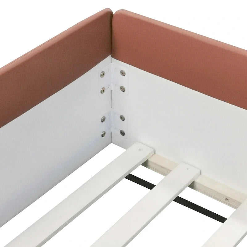 King Size Upholstered Daybed Frame with Fence and Stairs