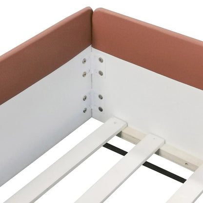 King Size Upholstered Daybed Frame with Fence and Stairs