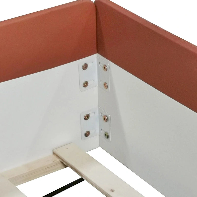 King Size Upholstered Daybed Frame with Fence and Stairs