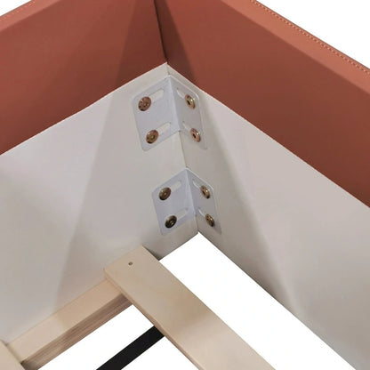 King Size Upholstered Daybed Frame with Fence and Stairs