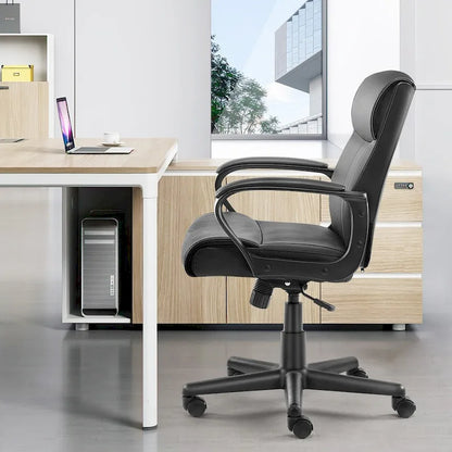 Office Desk Chair with Padded Armrests PU Leather Home Office Chair