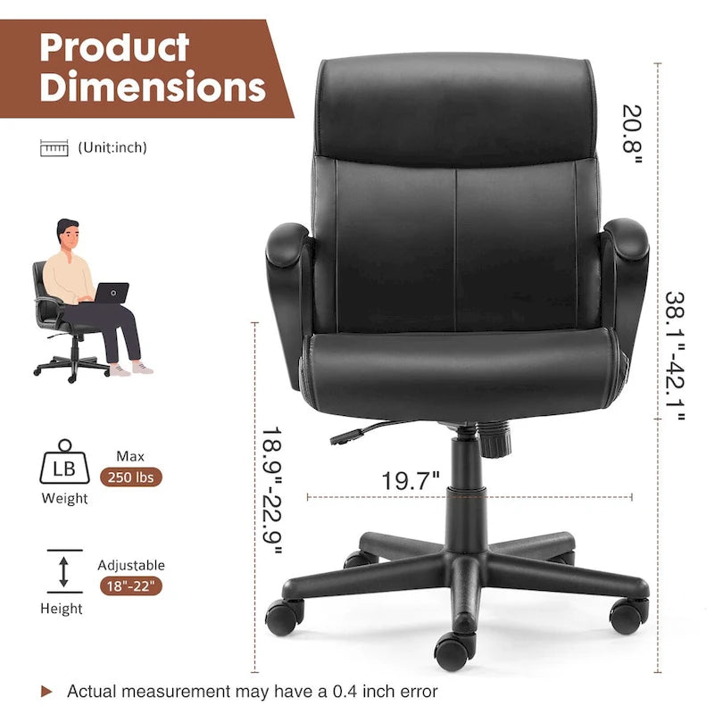 Office Desk Chair with Padded Armrests PU Leather Home Office Chair