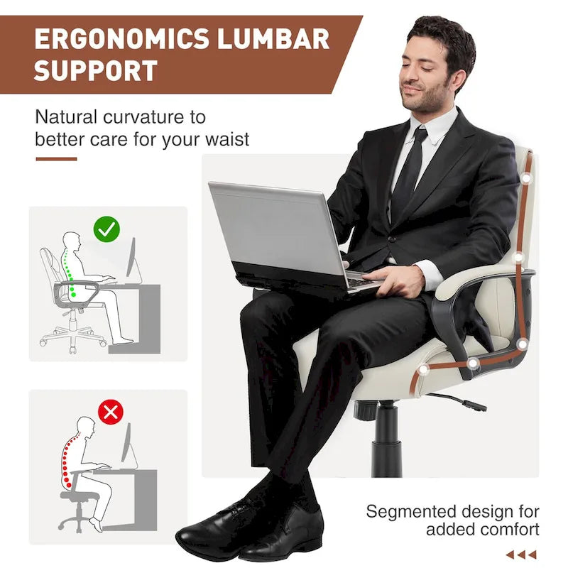Office Desk Chair with Padded Armrests PU Leather Home Office Chair