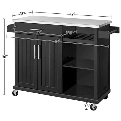 Yaheetech Rolling Kitchen Island Cart with Stainless Steel Top