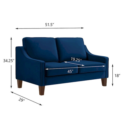 Modern Loveseat Sofa for Living Room Upholstered Velvet Small Couch - 51.5L x 29 W x 34.25 H , Seat height: 18