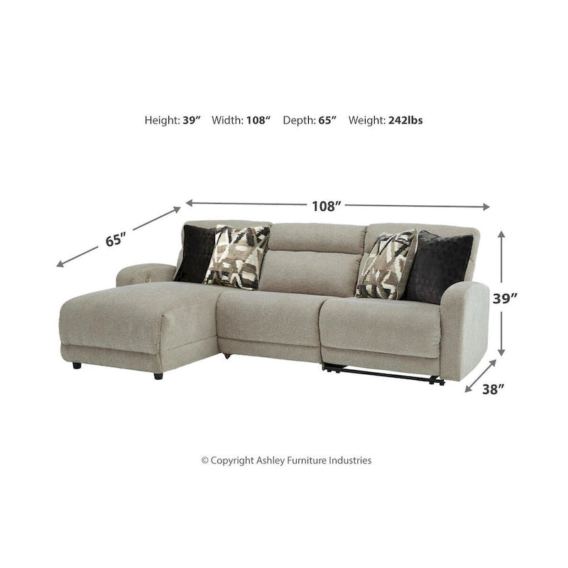 Signature Design by Ashley Colleyville Gray 3-Piece Power Reclining Sectional with Chaise - 108W x 65D x 39H