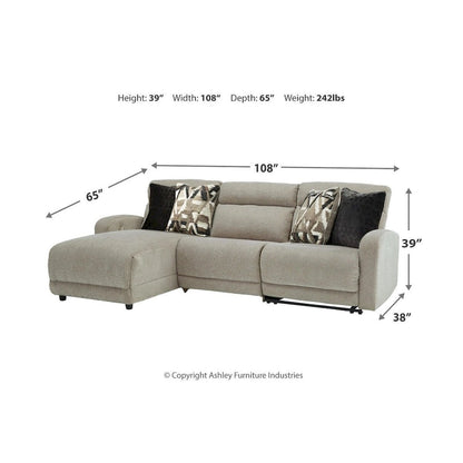 Signature Design by Ashley Colleyville Gray 3-Piece Power Reclining Sectional with Chaise - 108W x 65D x 39H