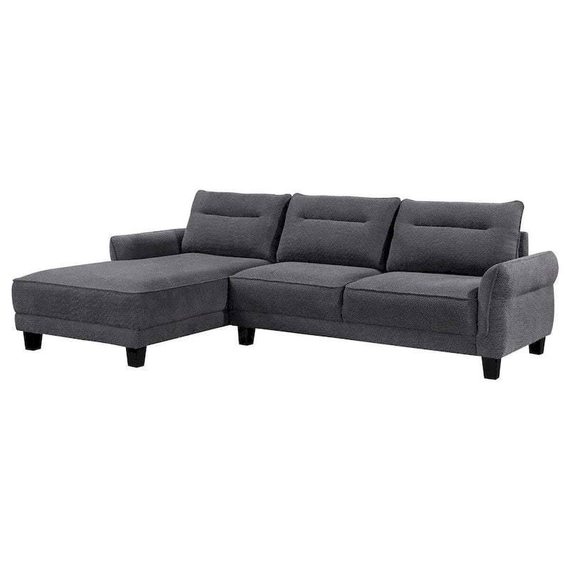 Cyra 110 Inch 2 Piece Sectional Sofa, Chaise, Gray Fabric, Welt Trim