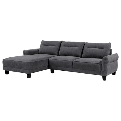 Cyra 110 Inch 2 Piece Sectional Sofa, Chaise, Gray Fabric, Welt Trim