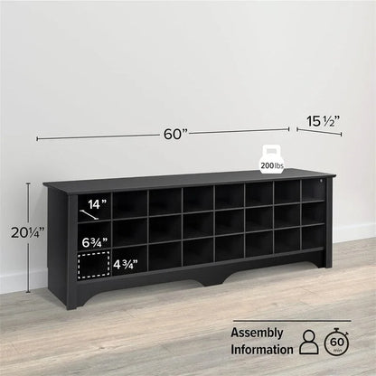24 Pair Shoe Storage Cubby Bench - 15.5D x 60W x 20.25H