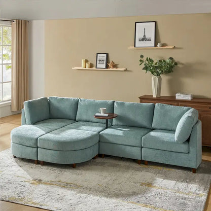 Mattia Modern Under-seat Storage Sectional Sofa with Round Table and Solid Wood Legs by HULALA HOME