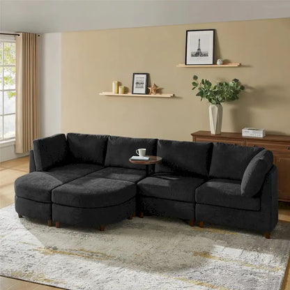 Mattia Modern Under-seat Storage Sectional Sofa with Round Table and Solid Wood Legs by HULALA HOME