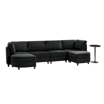 Mattia Modern Under-seat Storage Sectional Sofa with Round Table and Solid Wood Legs by HULALA HOME