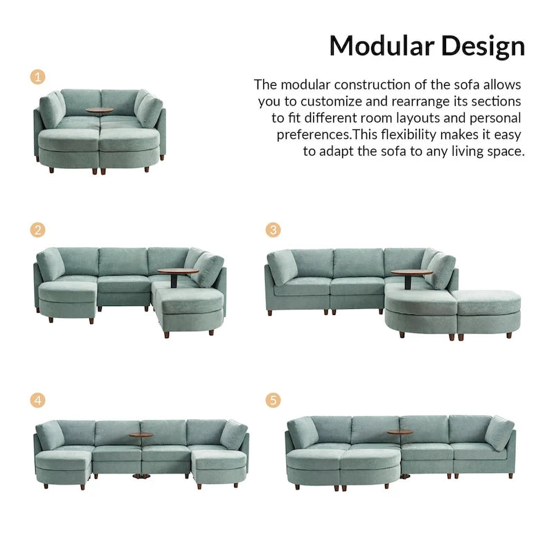 Mattia Modern Under-seat Storage Sectional Sofa with Round Table and Solid Wood Legs by HULALA HOME