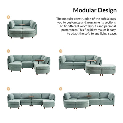 Mattia Modern Under-seat Storage Sectional Sofa with Round Table and Solid Wood Legs by HULALA HOME