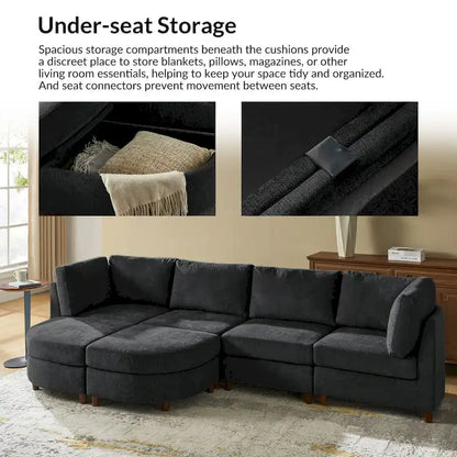 Mattia Modern Under-seat Storage Sectional Sofa with Round Table and Solid Wood Legs by HULALA HOME