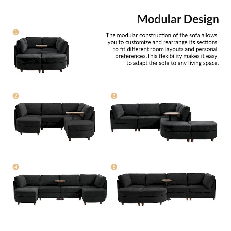 Mattia Modern Under-seat Storage Sectional Sofa with Round Table and Solid Wood Legs by HULALA HOME