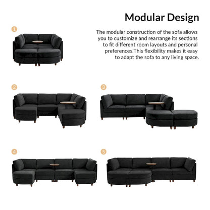 Mattia Modern Under-seat Storage Sectional Sofa with Round Table and Solid Wood Legs by HULALA HOME