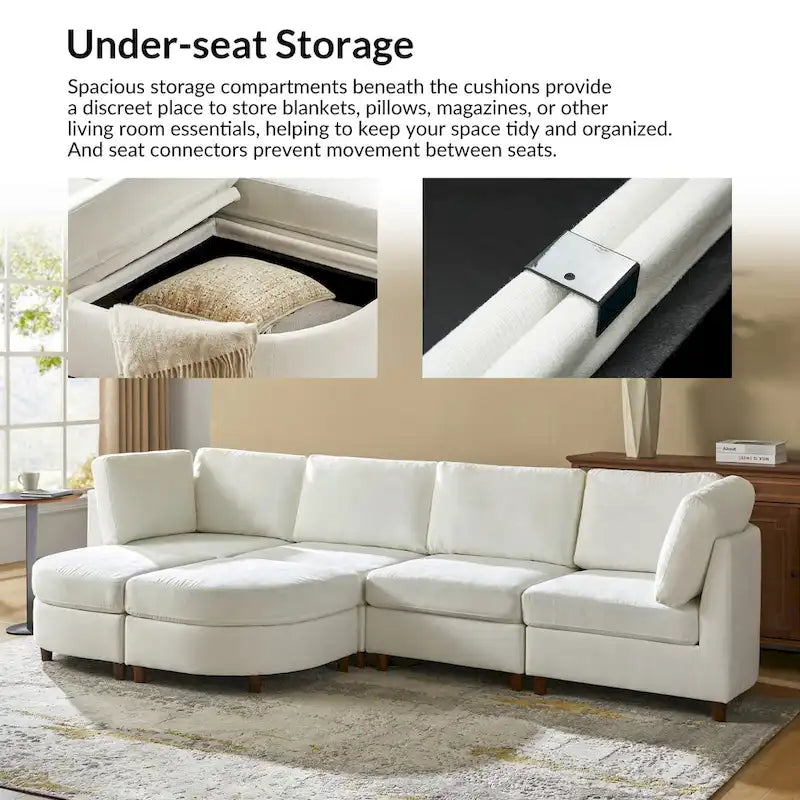 Mattia Modern Under-seat Storage Sectional Sofa with Round Table and Solid Wood Legs by HULALA HOME