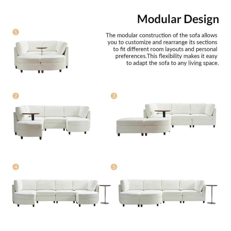 Mattia Modern Under-seat Storage Sectional Sofa with Round Table and Solid Wood Legs by HULALA HOME