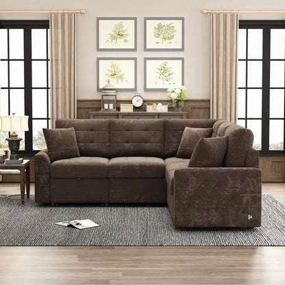 82.6 L-shape Sofa Bed,Sleeper Sofa with Wheels and USB Ports