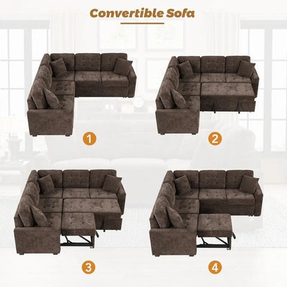 82.6 L-shape Sofa Bed,Sleeper Sofa with Wheels and USB Ports