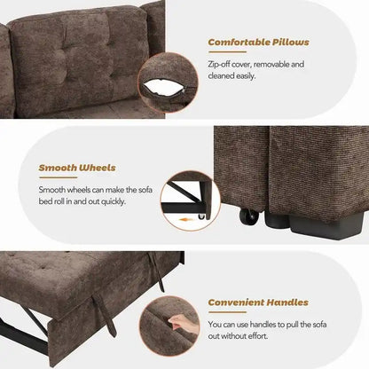 82.6 L-shape Sofa Bed,Sleeper Sofa with Wheels and USB Ports