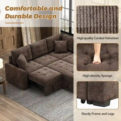 82.6 L-shape Sofa Bed,Sleeper Sofa with Wheels and USB Ports