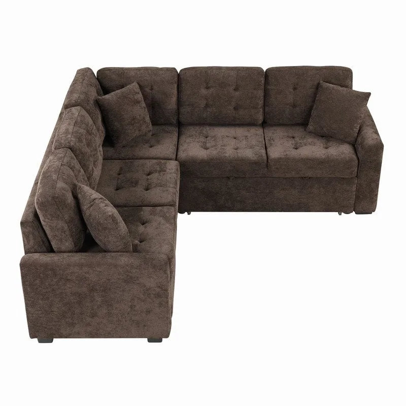 82.6 L-shape Sofa Bed,Sleeper Sofa with Wheels and USB Ports