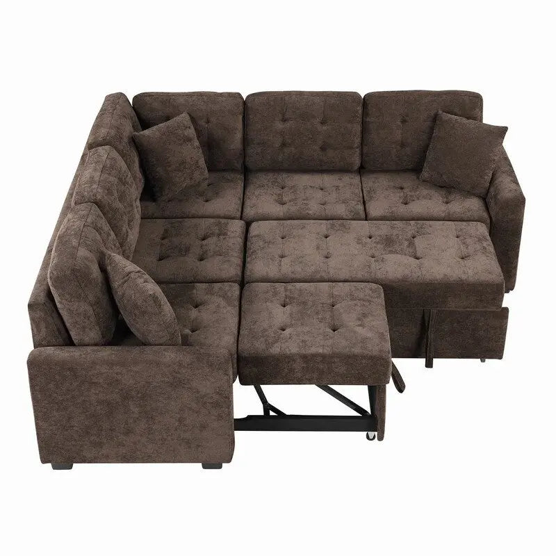 82.6 L-shape Sofa Bed,Sleeper Sofa with Wheels and USB Ports