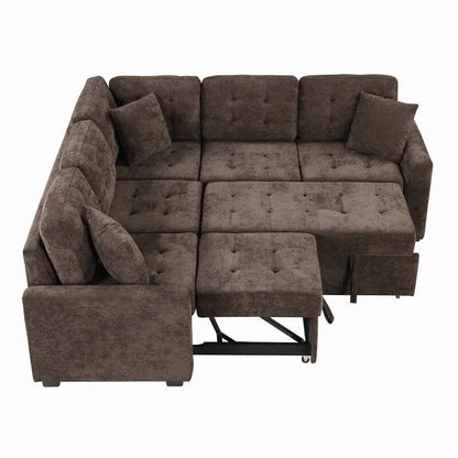 82.6 L-shape Sofa Bed,Sleeper Sofa with Wheels and USB Ports